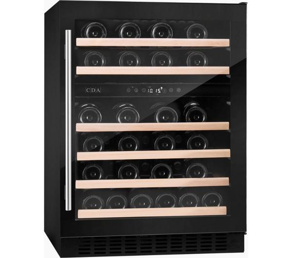 CDA CFWC604BL Black Wine Cooler showcasing its sleek design and capacity