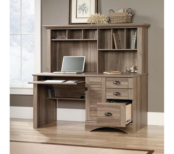 TEKNIK Louvre Hutch Desk Salt Oak featuring a modern design and ample storage.
