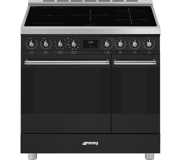 SMEG C92IPMB2 90cm Induction Cooker in a sleek matte black finish, showcasing its modern design.
