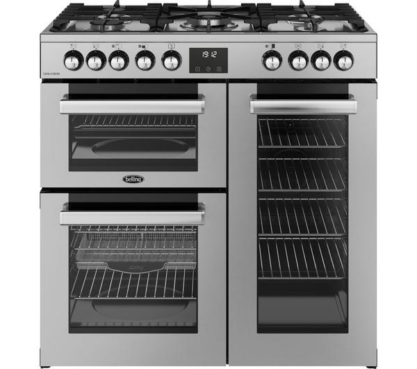 BELLING Cookcentre 90DF Stainless Steel Dual Fuel Range Cooker with hob and ovens