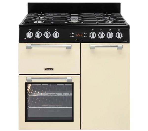 LEISURE Cookmaster CK90G232C Cream Gas Range Cooker in a kitchen setting