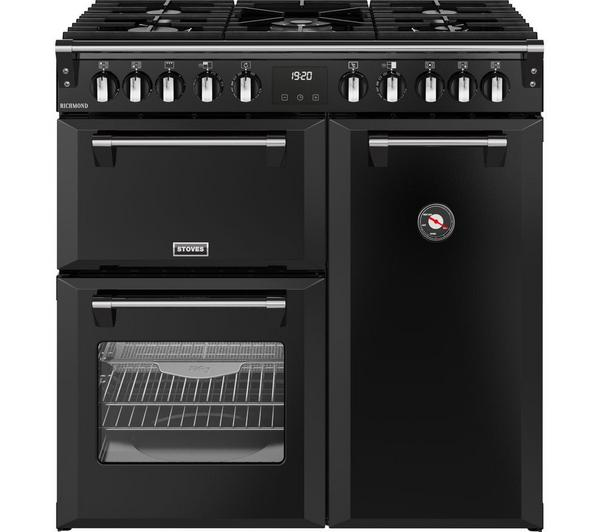 STOVES Richmond 90DF Black Cooker in a modern kitchen setting