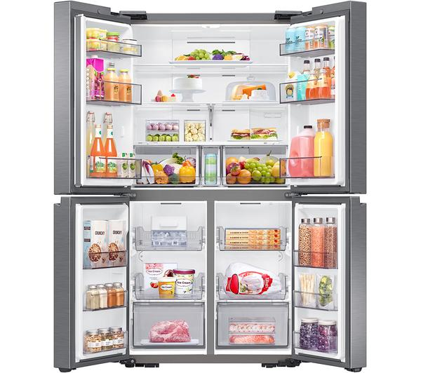 Samsung RF59C70TES9/EU Smart Fridge Freezer showing its sleek silver exterior and modern design.