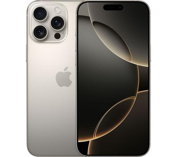 APPLE iPhone 16 Pro Max Natural Titanium smartphone in hand, showcasing its design.