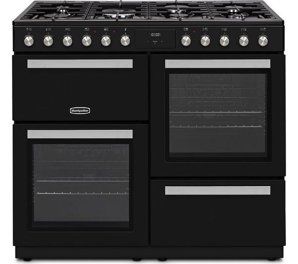 Montpellier MDFRC100K black range cooker with dual fuel functionality