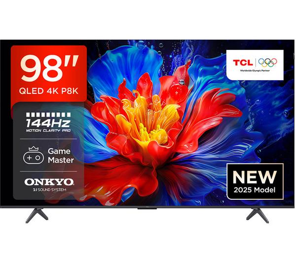 TCL 98P8K 98 inch QLED TV showcasing vibrant colors and a large display