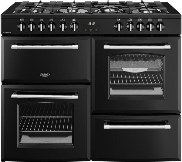 BELLING Farmhouse 110DF Black Dual Fuel Range Cooker with black finish
