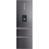 Haier HTW5618EWMP Platinum Inox Fridge Freezer – Front view showcasing its sleek Platinum Inox finish and modern design.