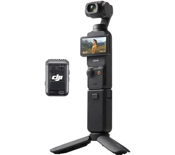 DJI Osmo Pocket 3 Creator Combo featuring a black 4K action camera with advanced stabilization.