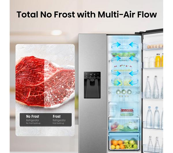HISENSE PureFlat RS694N4TIE Stainless Steel Fridge Freezer showing its sleek design.