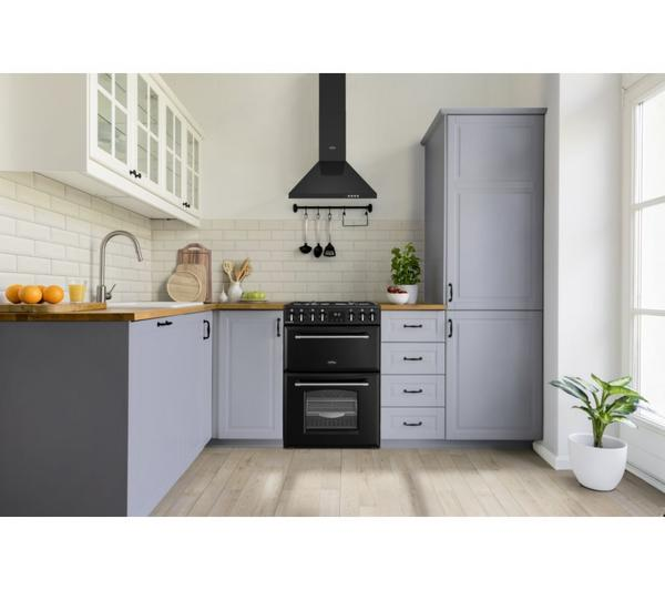 BELLING Farmhouse 60DF Black freestanding dual fuel range cooker with black finish.