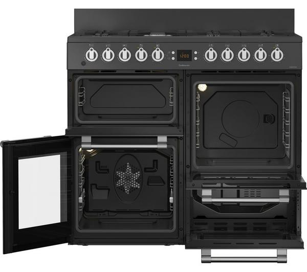 LEISURE Cookmaster CK100F232T Anthracite Dual Fuel Range Cooker in a modern kitchen setting.