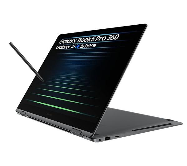 Samsung Galaxy Book5 Pro 360 Grey laptop in a sleek design