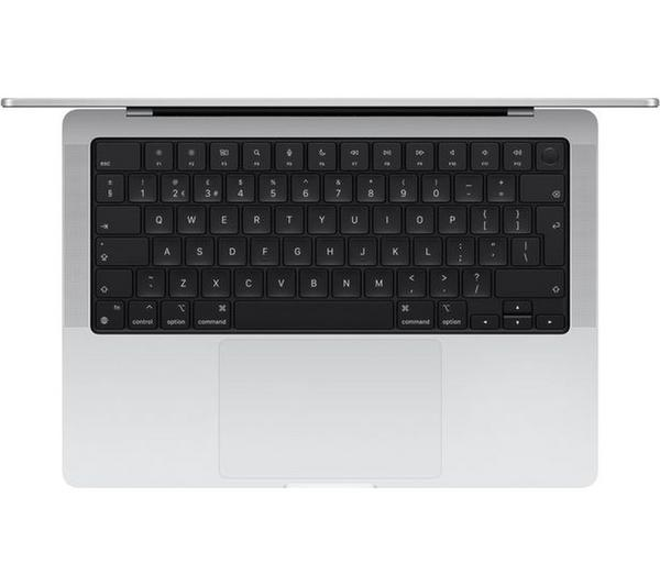 APPLE MacBook Pro 14 M4 Silver laptop from the side, showing its sleek design and silver finish.