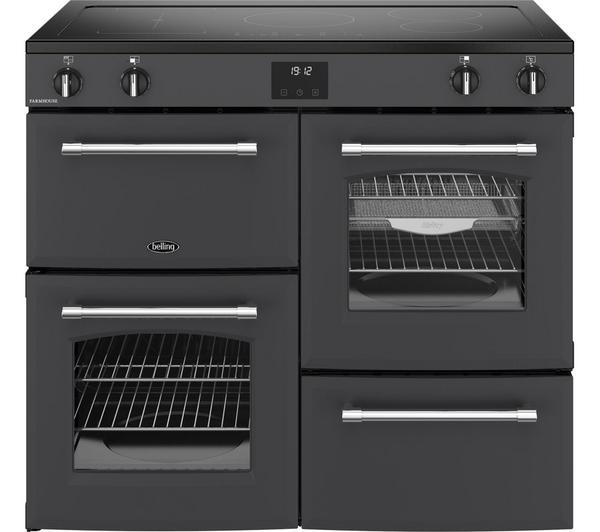 BELLING Farmhouse 100Ei Anthracite Electric Induction Range Cooker in a modern kitchen setting.