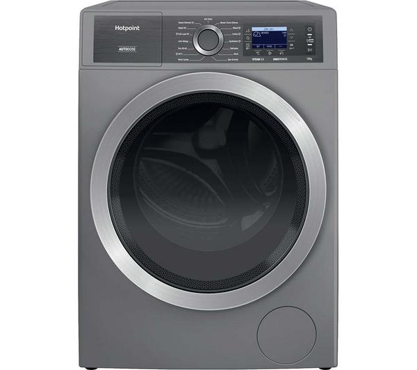 Hotpoint GentlePower H8 10kg Silver washing machine with a large 10kg drum capacity.