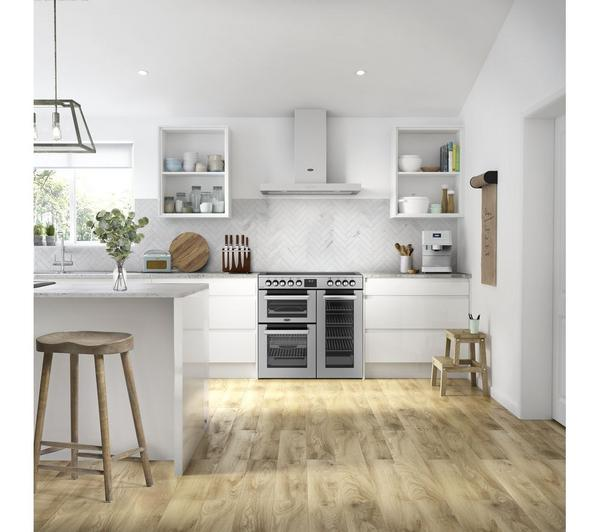BELLING Cookcentre 90E Stainless Steel electric ceramic range cooker with a stainless steel finish.