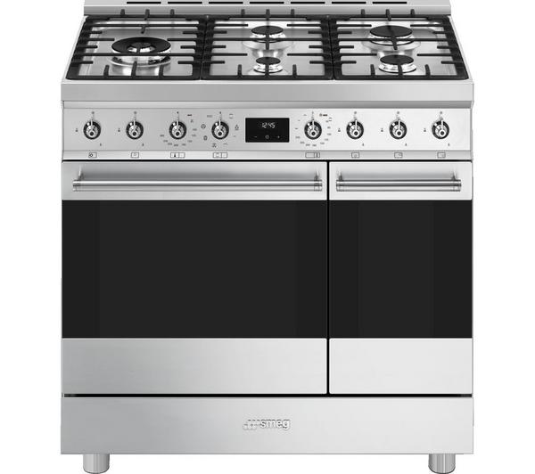 SMEG C92GMX2 90 Dual Fuel Cooker in a modern kitchen setting