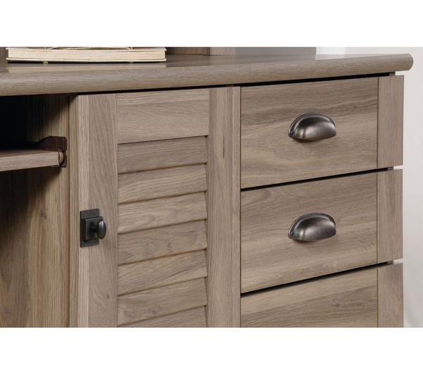 TEKNIK Louvre Hutch Desk Salt Oak - Stylish Salt Oak Finish
