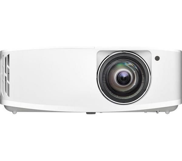 Optoma UHD35STx 4K Home Cinema Projector displaying a vibrant movie scene