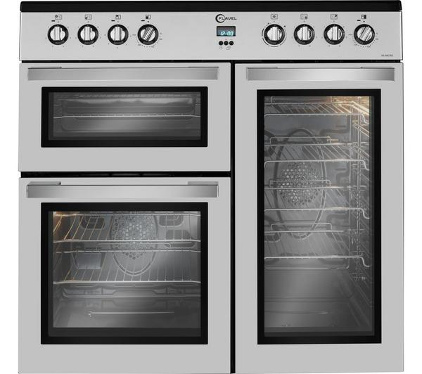 Flavel MLN9CRS 90cm Electric Silver Range Cooker with multiple hobs and oven compartments