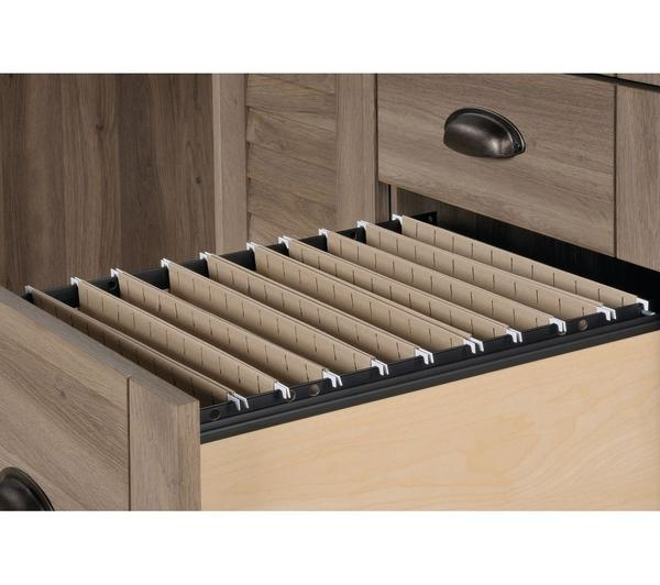 TEKNIK Louvre Hutch Desk Salt Oak finish with ample storage.