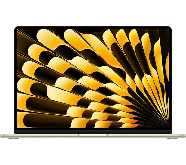 APPLE MacBook Air 15 M4 Starlight showing its slim profile and illuminated keyboard