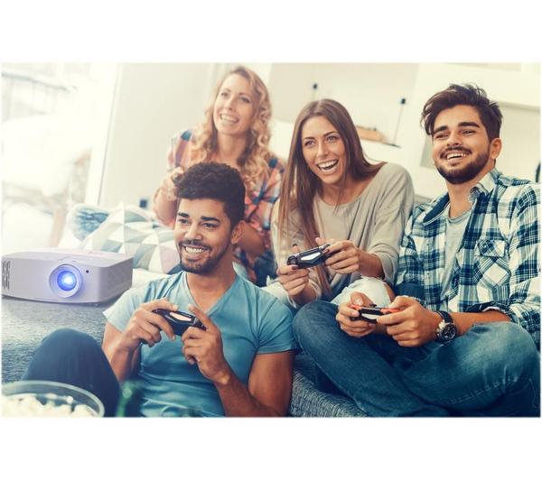 Optoma UHD35x 4K Home Cinema Projector showcasing vibrant colors and sharp detail in a home theater setup.