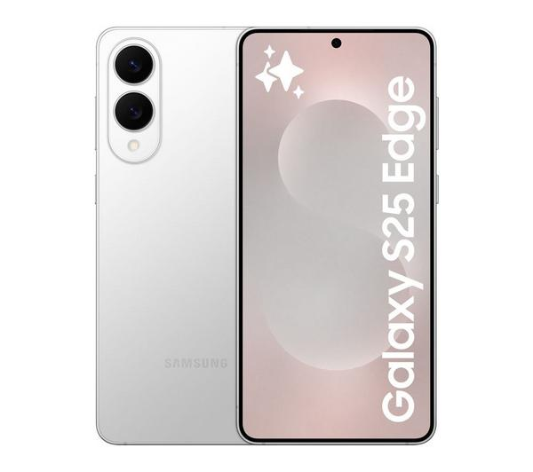 Samsung Galaxy S25 Edge 256GB Silver showcasing its sleek design and titanium finish.