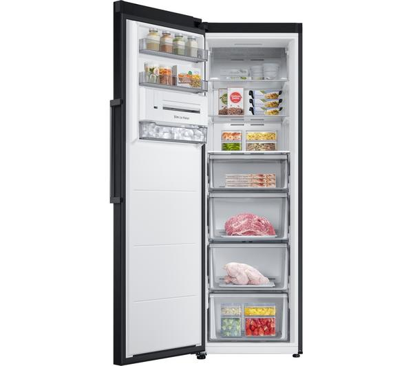 Samsung Bespoke SpaceMax Tall Freezer in Black, showcasing its modern design and ample storage capacity.
