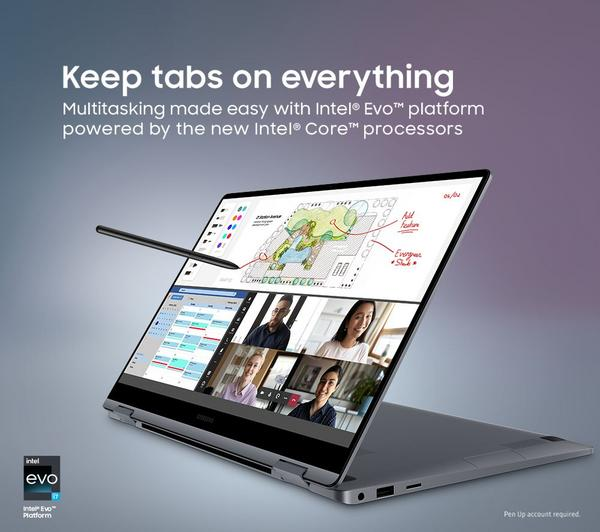 Samsung Galaxy Book4 360 Grey laptop in a sleek, modern design