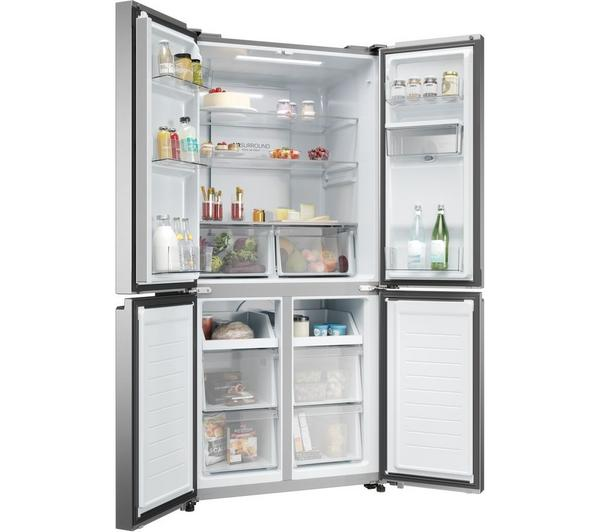Haier HCR3818EWMM Fridge Freezer Platinum in a modern kitchen setting