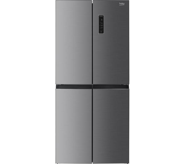 BEKO Pro HarvestFresh GN15880VPX Fridge Freezer in brushed steel, showcasing its modern design and spacious interior.