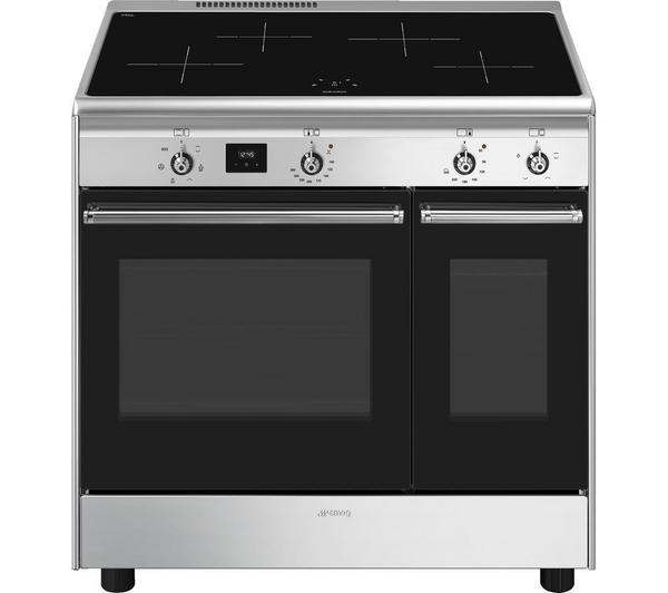 SMEG CX92IM 90cm Induction Cooker in a modern kitchen setting, showcasing its stainless steel and black finish.