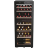 Haier HWS77GDAU1 Dual Zone Black wine fridge showcasing its dual zone cooling capabilities.