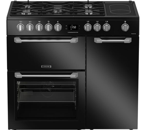 LEISURE PR100F530K Black Range Cooker with dual fuel hob and large oven capacity.
