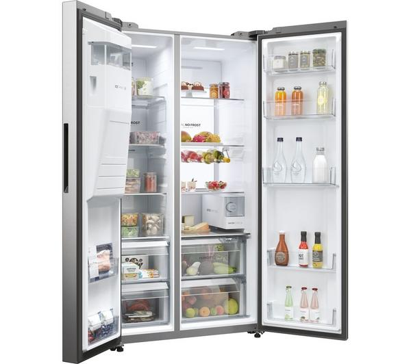 Haier HSW79F18CIMM Platinum Inox Fridge with advanced smart features.