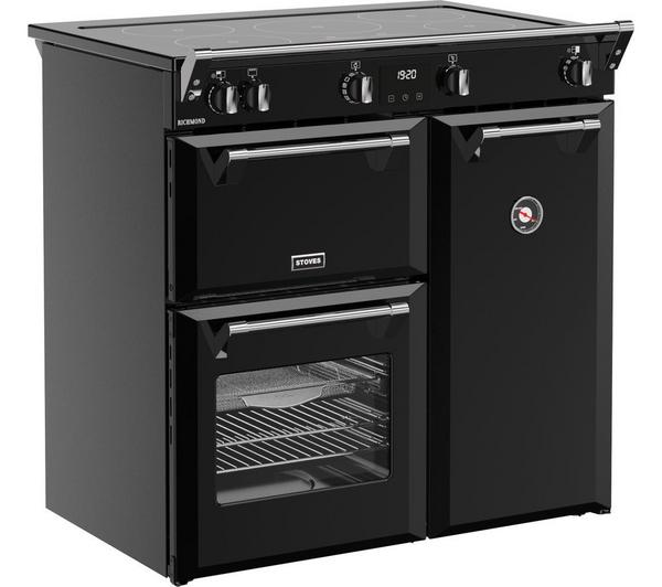 STOVES Richmond 90Ei Black Induction cooker with a sleek black finish.