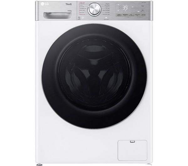 LG TurboWash 360 9kg Washer Dryer in a modern laundry room.