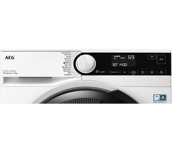 AEG 7000 ProSteam LFR73944B washing machine with 9kg capacity and 1400 spin speed.